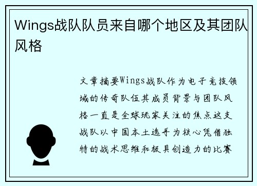 Wings战队队员来自哪个地区及其团队风格
