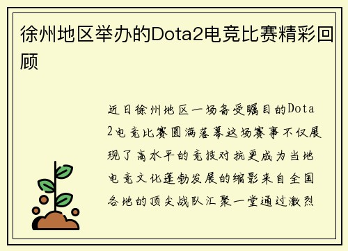 徐州地区举办的Dota2电竞比赛精彩回顾